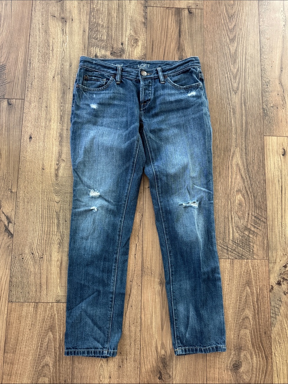 LOFT Women's Distressed Boyfriend Dark Blue Jeans